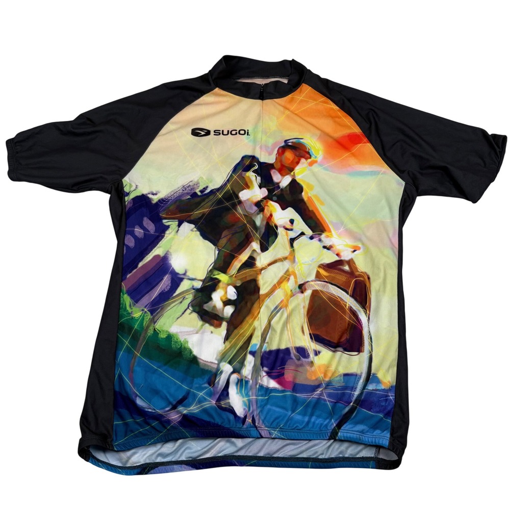 SUGOI Cycling Jersey Mens XL Short Sleeve Full Zip Bike Ride Graphic‎ Top